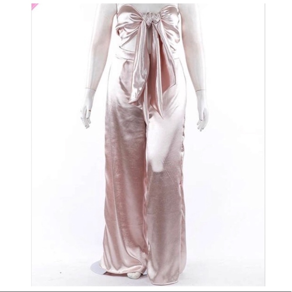 Women’s Metallic Rose Gold Wide-Leg Pantsuit Pants
